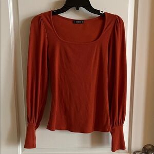 SHEIN Rust Orange Ribbed Long Sleeve Top Women’s Small